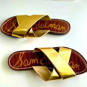 SAM  EDELMAN WOMEN GOLD SANDALS FLPI FLOP SLIP ON SIZE 7